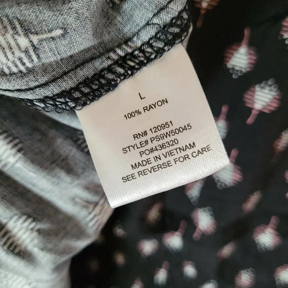 Pink Rose Black Dress With White Geometric Pattern Size Large Ruched Back - Picture 6 of 6